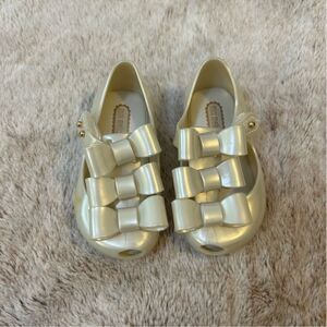 Mini Melissa Ultra Girl Triple Ballerinas Bow Pearl White Size 6